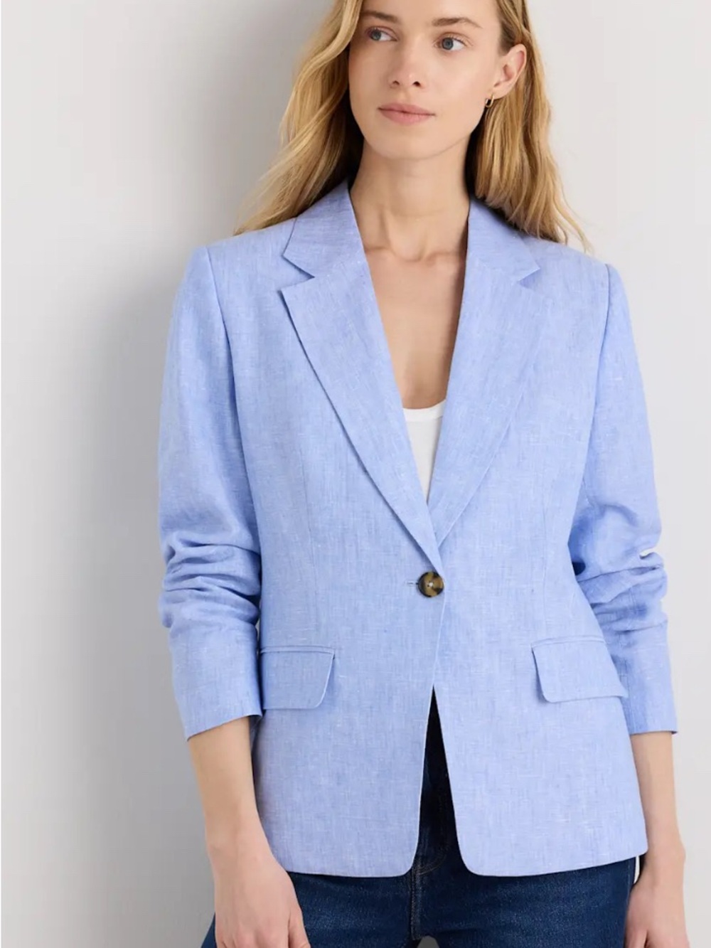 Quince 100% European Linen Structured Blazer French Blue Size Small